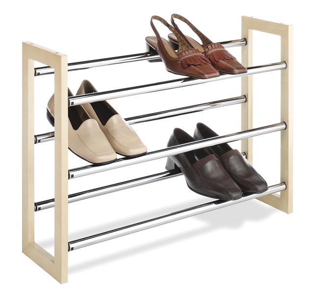 Whitmor 3 Tier Expandable And Stackable Wood Chrome Shoe Rack Sm516 Organise At The Storage Shop